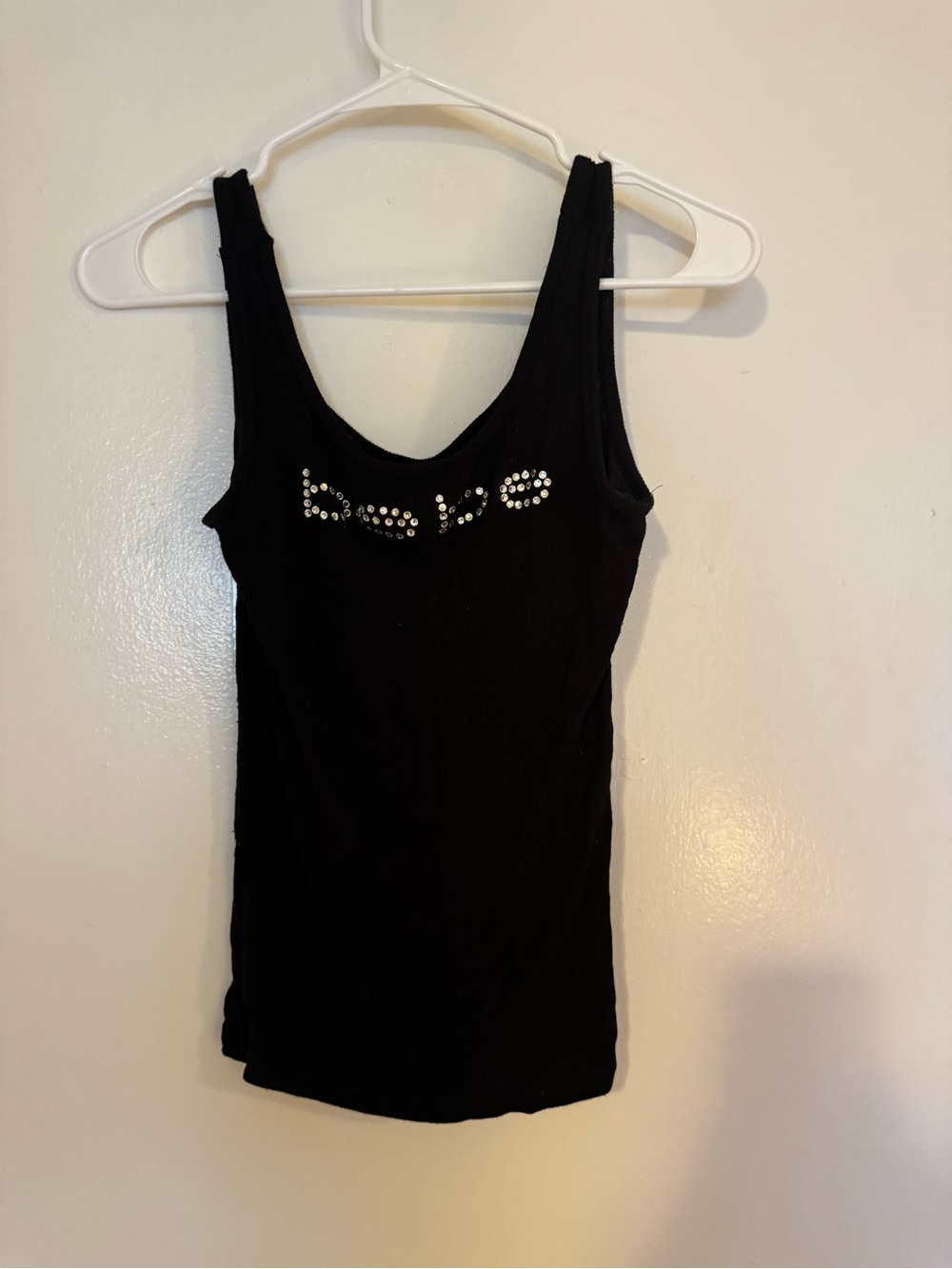 bebe Black Tank Top with Rhinestone Accent